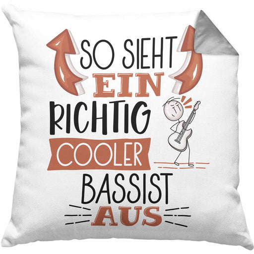 So Sieht Ein Richtig Cooler Bassist Aus Kissen mit Füllung 40x40 Geschenk für Bassist Geburtstag Geschenkdiee (Grau) Grau Trendation