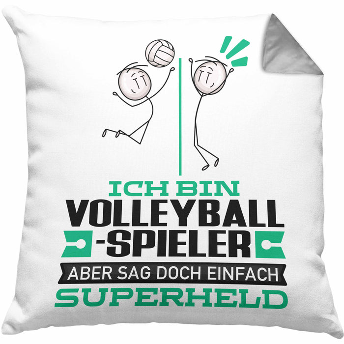 Volleyballspieler Geschenk Kissen mit Füllung 40x40 Ich Bin Volleyballspieler Aber Sag Doch Einfach Superheld Lustige Geschenkdiee für Volleyballspieler (Grau) Grau Trendation