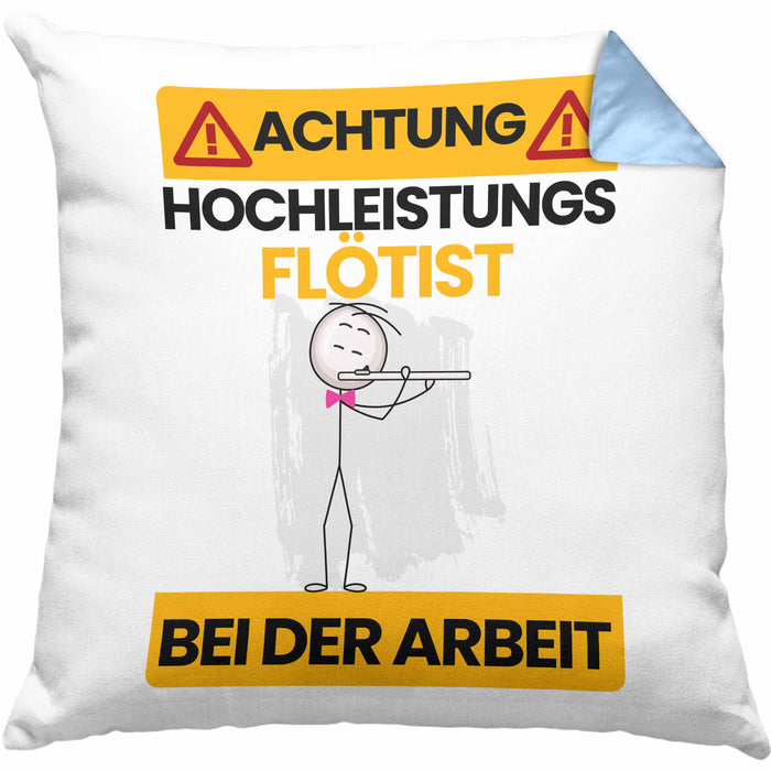 Flötist Kissen mit Füllung 40x40 Geschenk Lustiger Spruch Geschenkidee für Flötist Achtung Hochleistungs Flötist Bei Der Arbeit (Grau) Blau Trendation