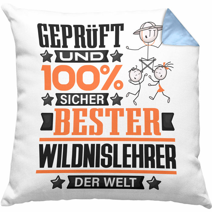 Wildnislehrer Geschenk Lustiger Spruch für Wildnislehrer Geschenkidee Bester Wildnislehrer Der WeltKissen mit Füllung 40x40 (Grau) Blau Trendation