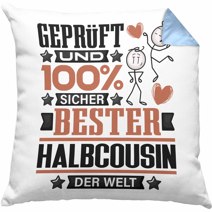 Halbcousin Geschenk Lustiger Spruch für Halbcousin Geschenkidee Bester Halbcousin Der WeltKissen mit Füllung 40x40 (Grau) Blau Trendation