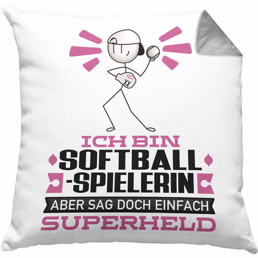 Softballspielerin Geschenk Kissen mit Füllung 40x40 Ich Bin Softballspielerin Aber Sag Doch Einfach Superheld Lustige Geschenkdiee für Softballspielerin (Grau) Grau Trendation