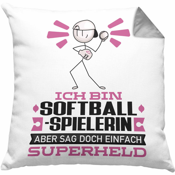 Softballspielerin Geschenk Kissen mit Füllung 40x40 Ich Bin Softballspielerin Aber Sag Doch Einfach Superheld Lustige Geschenkdiee für Softballspielerin (Grau) Grau Trendation