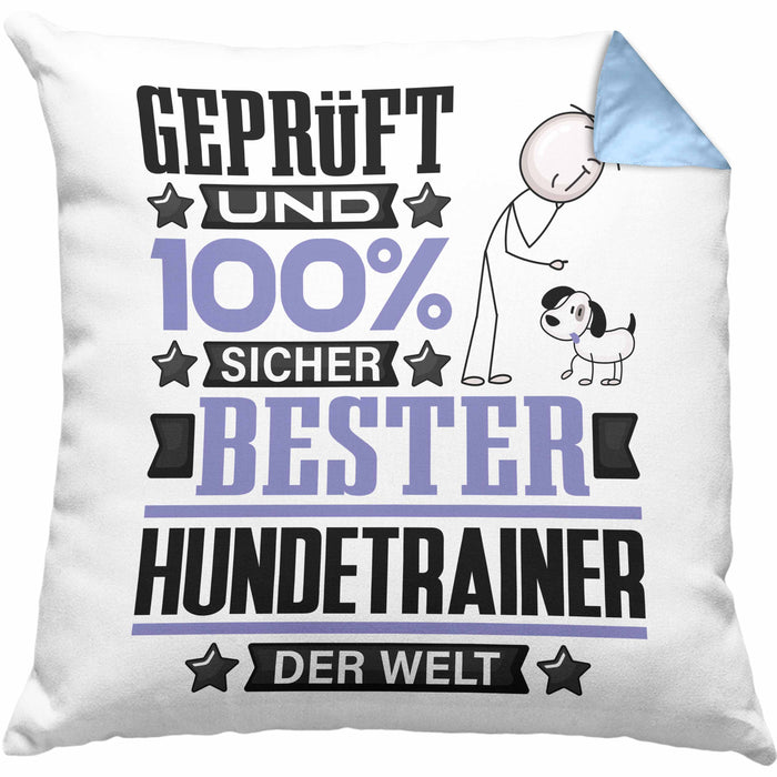 Hundetrainer Geschenk Lustiger Spruch für Hundetrainer Geschenkidee Bester Hundetrainer Der WeltKissen mit Füllung 40x40 (Grau) Blau Trendation