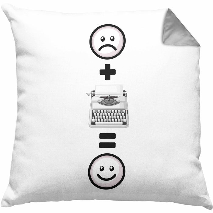 Schreibmaschine Kissen mit Füllung 40x40 Geschenkidee für Schreibmaschinen retro Nostalgiker Geburtstag Lustiges Geschenk :( + Schreibmaschine = :) (Grau) Grau Trendation