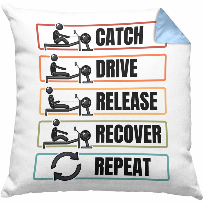 Rudern Kissen mit Füllung 40x40 Geschenk Catch Drive Release Recover Repeat Geschenkidee Ruderer (Grau) Blau Trendation