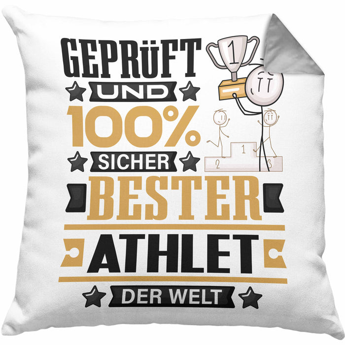 Athlet Geschenk Lustiger Spruch für Athlet Geschenkidee Bester Athlet Der WeltKissen mit Füllung 40x40 (Grau) Grau Trendation