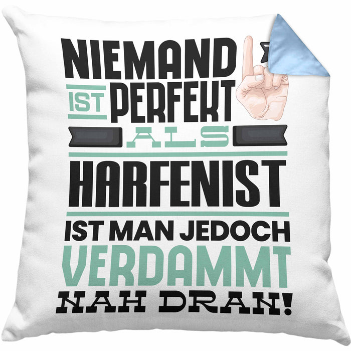 Harfenist Geschenk Kissen mit Füllung 40x40 Lustige Geschenkidee für Harfenist Geburtstag Niemand Ist Perfekt Aber Als Harfenist Ist Man Nah Dran (Grau) Blau Trendation