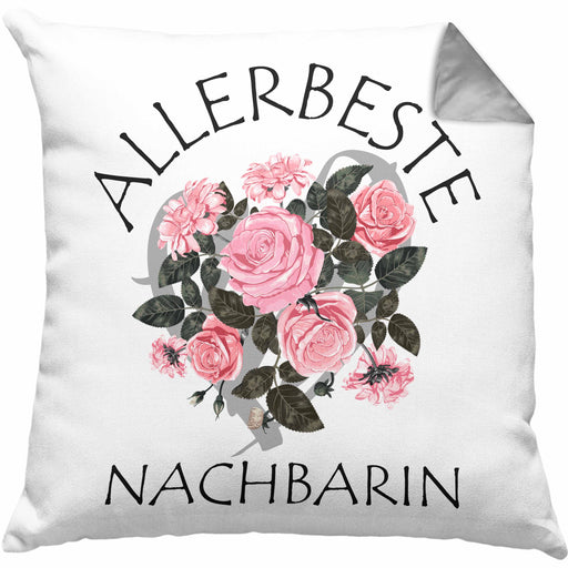 Beste Nachbarin Kissen mit Füllung 40x40 Geschenk Geburtstag Freundin Lieblings Nachbarin Geschenkidee (Grau) Grau Trendation