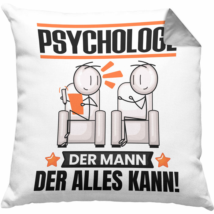 Psychologe Kissen mit Füllung 40x40 Geschenk für Psychologe Der Mann Der Alles Kann Geschenkidee zum Geburtstag (Grau) Grau Trendation