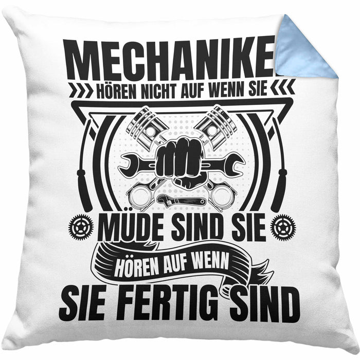 KFZ Mechaniker Kissen mit Füllung 40x40 Geschenk Spruch Männer KFZ Mechatroniker Geschenkidee Werkstatt Mechaniker Hören Nicht Auf Wenn Sie Müde Sind (Grau) Blau Trendation