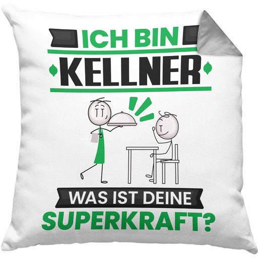 Kellner Kissen mit Füllung 40x40 Geschenk für Kellner Geburtstag Lustiger Spruch Was Ist Deine Superkraft (Grau) Grau Trendation
