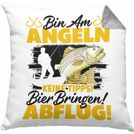 Angler Kissen mit Füllung 40x40 Geschenkidee für Fischer mit Spruch Witzig Für Männer Geschenk (Grau) Grau Trendation