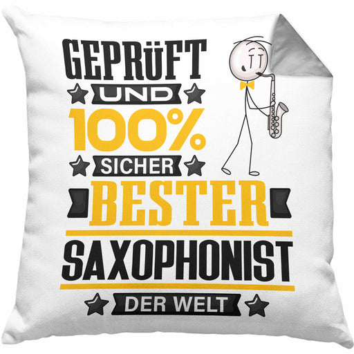 Saxophonist Geschenk Lustiger Spruch für Saxophonist Geschenkidee Bester Saxophonist Der WeltKissen mit Füllung 40x40 (Grau) Grau Trendation