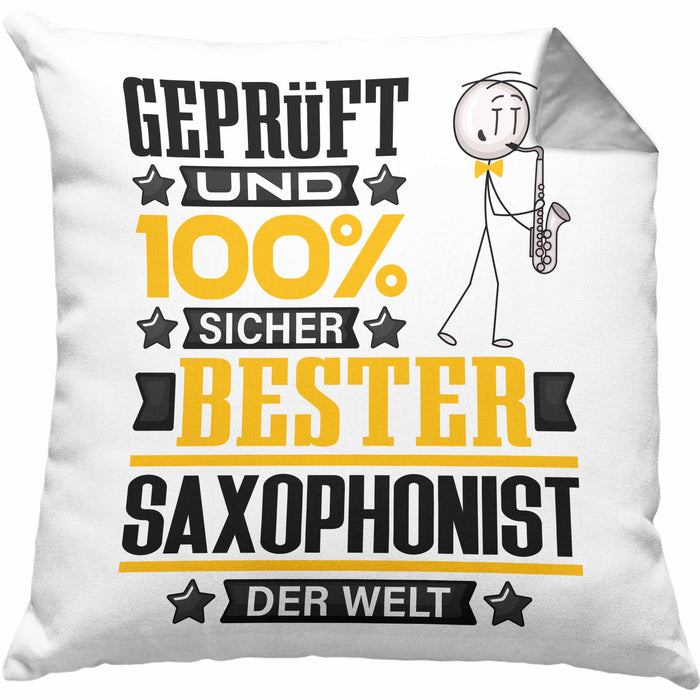 Saxophonist Geschenk Lustiger Spruch für Saxophonist Geschenkidee Bester Saxophonist Der WeltKissen mit Füllung 40x40 (Grau) Grau Trendation