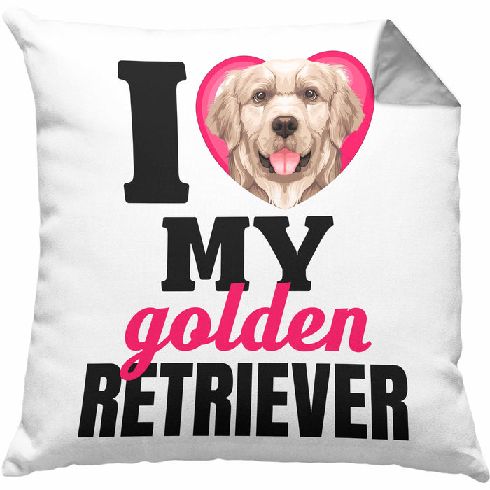 Golden Retriever Besitzerin Kissen mit Füllung 40x40 Geschenk Lustiger Spruch Geschenkidee I Love My Golden Retriever (Grau) Grau Trendation