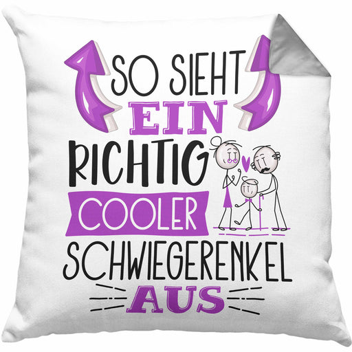 Schwiegerenkel Kissen mit Füllung 40x40 Geschenk So Sieht Ein RIchtig Cooler Schwiegerenkel Aus Geschenkidee Lustiger Spruch Geburtstag (Grau) Grau Trendation