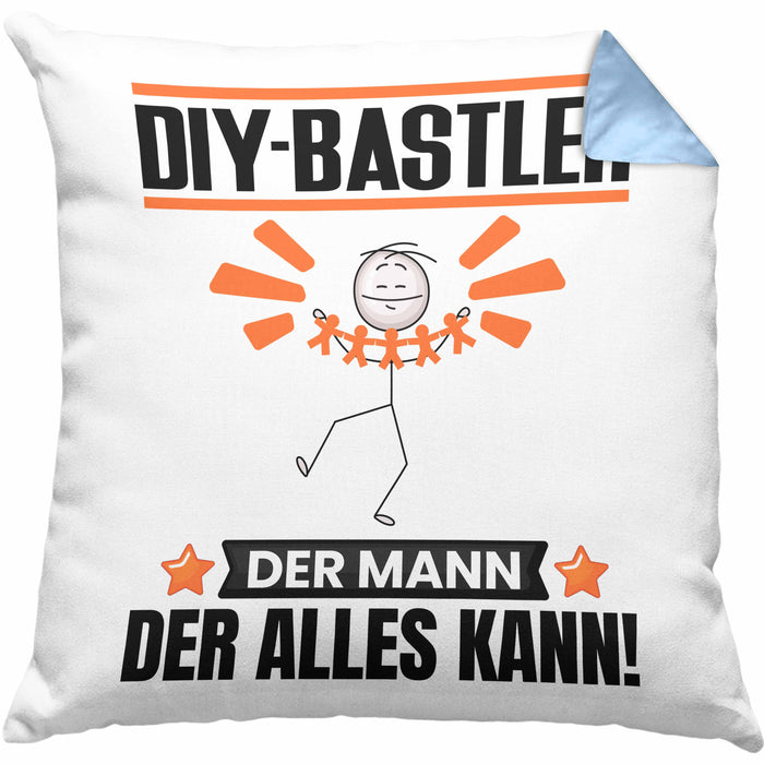 DIY-Bastler Kissen mit Füllung 40x40 Geschenk für DIY-Bastler Der Mann Der Alles Kann Geschenkidee zum Geburtstag (Grau) Blau Trendation