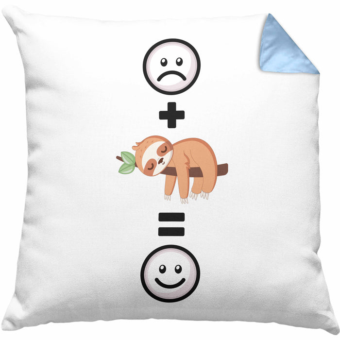Faultier Kissen mit Füllung 40x40 Geschenk für Faultier Liebhaber :( + Faultier = :) Lustige Geschenkidee Geburtstag (Grau) Blau Trendation