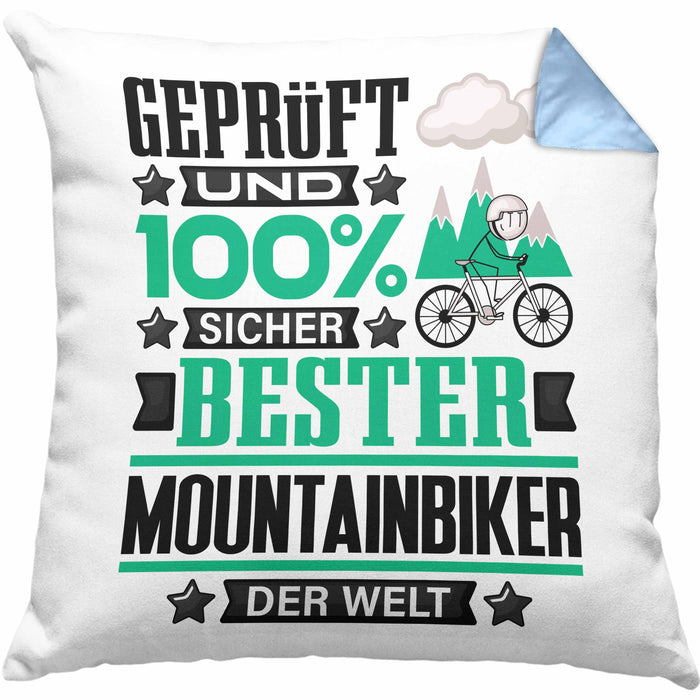 Mountainbiker Geschenk Lustiger Spruch für Mountainbiker Geschenkidee Bester Mountainbiker Der WeltKissen mit Füllung 40x40 (Grau) Blau Trendation