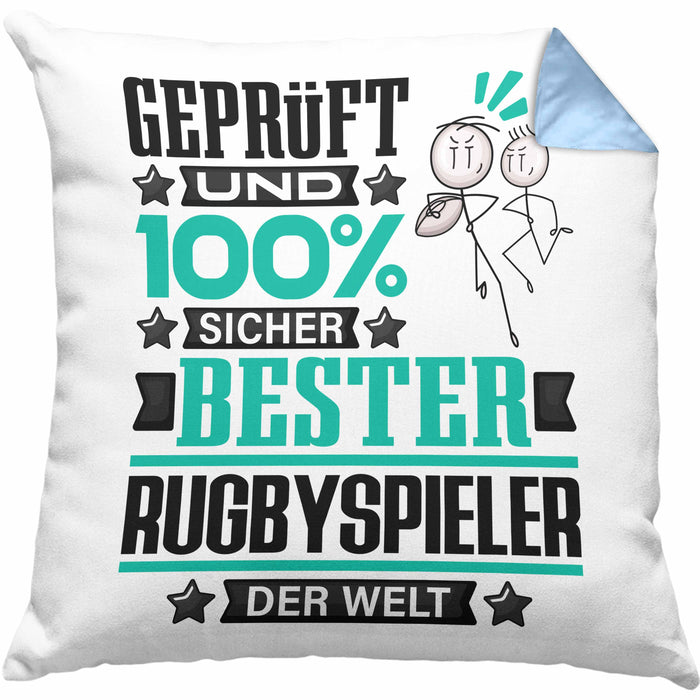 Rugbyspieler Geschenk Lustiger Spruch für Rugbyspieler Geschenkidee Bester Rugbyspieler Der WeltKissen mit Füllung 40x40 (Grau) Blau Trendation