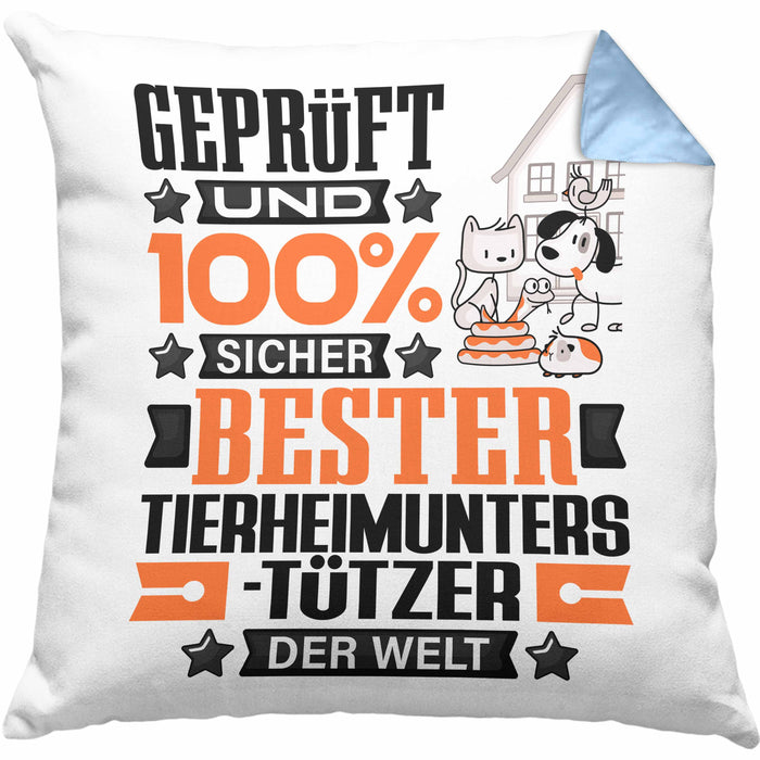 Tierheimunterstützer Geschenk Lustiger Spruch für Tierheimunterstützer Geschenkidee Bester Tierheimunterstützer Der WeltKissen mit Füllung 40x40 (Grau) Blau Trendation