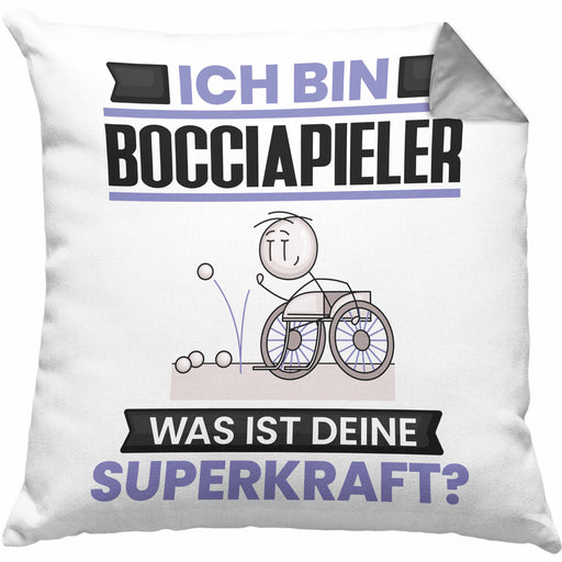 Bocciapieler Kissen mit Füllung 40x40 Geschenk für Bocciapieler Geburtstag Lustiger Spruch Was Ist Deine Superkraft (Grau) Grau Trendation