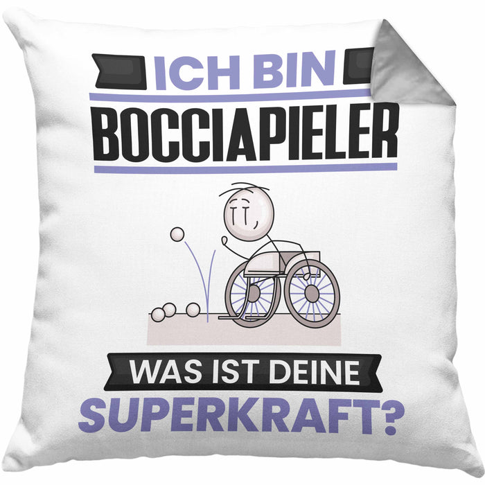 Bocciapieler Kissen mit Füllung 40x40 Geschenk für Bocciapieler Geburtstag Lustiger Spruch Was Ist Deine Superkraft (Grau) Grau Trendation