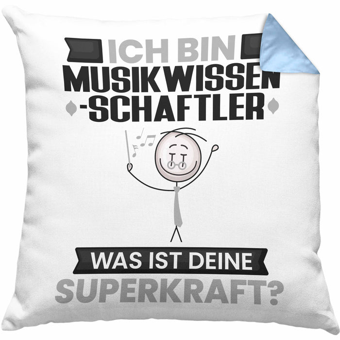 Musikwissenschaftler Kissen mit Füllung 40x40 Geschenk für Musikwissenschaftler Geburtstag Lustiger Spruch Was Ist Deine Superkraft (Grau) Blau Trendation
