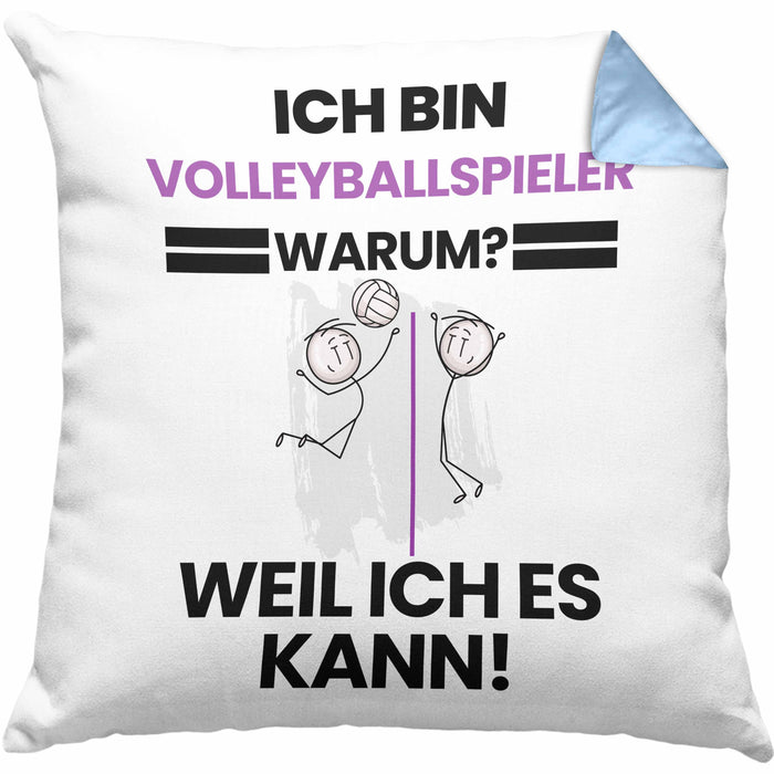 Volleyballspieler Geschenk Kissen mit Füllung 40x40 Lustiger Spruch Ich Bin Volleyballspieler Warum Weil Ich Es Kann Geschenkidee Bester Volleyballspieler Geburtstag (Grau) Blau Trendation