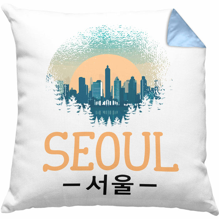 Seoul Kissen mit Füllung 40x40 Geschenk Südkorea South Korea Kpop (Grau) Blau Trendation