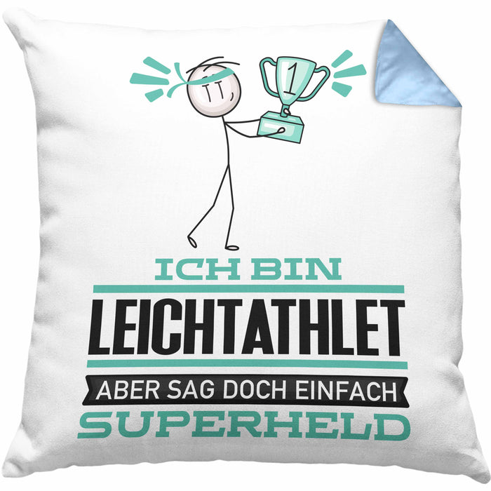 Leichtathlet Geschenk Kissen mit Füllung 40x40 Ich Bin Leichtathlet Aber Sag Doch Einfach Superheld Lustige Geschenkdiee für Leichtathlet (Grau) Blau Trendation