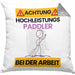 Paddler Kissen mit Füllung 40x40 Geschenk Lustiger Spruch Geschenkidee für Paddler Achtung Hochleistungs Paddler Bei Der Arbeit (Grau) Grau Trendation