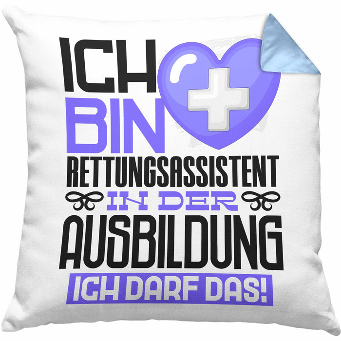 Rettungsassistent Ausbildung Kissen mit Füllung 40x40 Geschenk Ich Bin Rettungsassistent In Der Ausbildung Ich Darf Das Geschenkidee Spruch (Grau) Blau Trendation