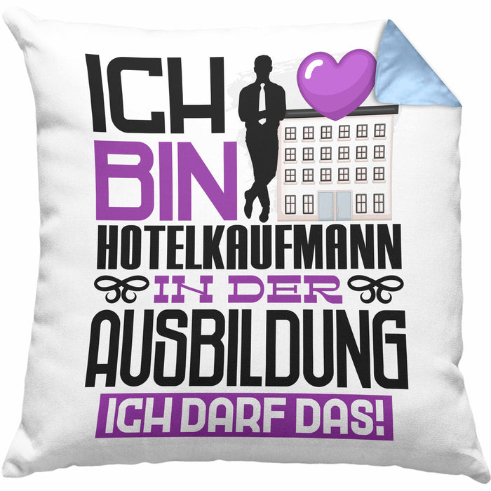 Hotelkaufmann Ausbildung Kissen mit Füllung 40x40 Geschenk Ich Bin Hotelkaufmann In Der Ausbildung Ich Darf Das Geschenkidee Spruch (Grau) Blau Trendation