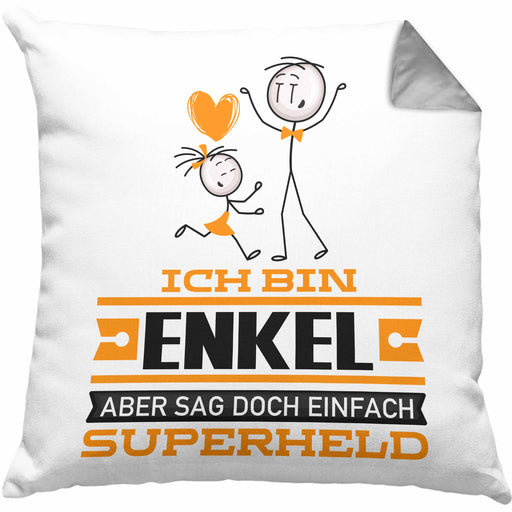 Enkel Geschenk Kissen mit Füllung 40x40 Ich Bin Enkel Aber Sag Doch Einfach Superheld Lustige Geschenkdiee für Enkel (Grau) Grau Trendation