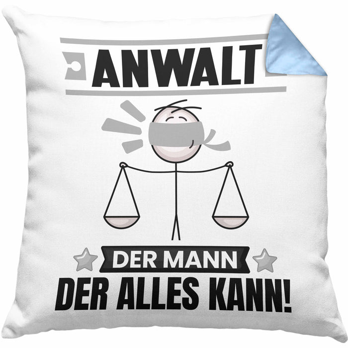 Anwalt Kissen mit Füllung 40x40 Geschenk für Anwalt Der Mann Der Alles Kann Geschenkidee zum Geburtstag (Grau) Blau Trendation