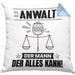 Anwalt Kissen mit Füllung 40x40 Geschenk für Anwalt Der Mann Der Alles Kann Geschenkidee zum Geburtstag (Grau) Blau Trendation