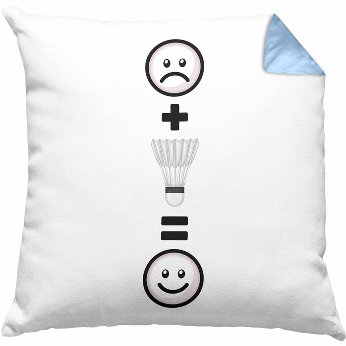 Badminton Kissen mit Füllung 40x40 Geschenk für Badminton-Spieler Trainer Lustige Geschenkidee :( + Badminton = :) Geburtstag (Grau) Blau Trendation