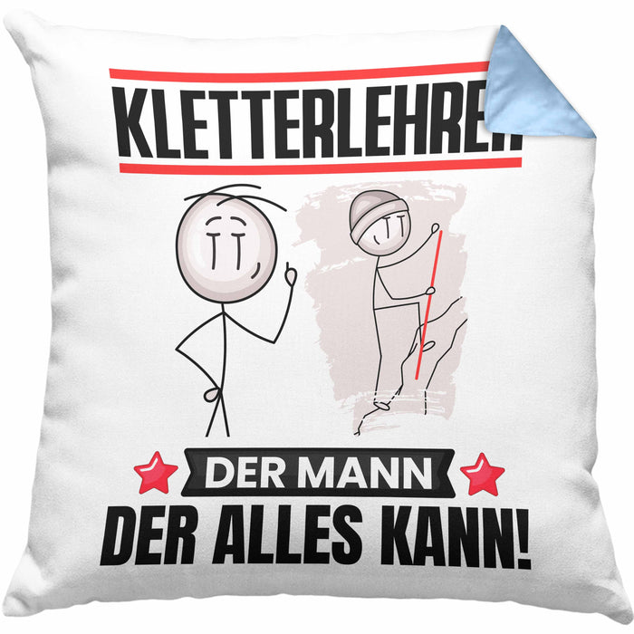 Kletterlehrer Kissen mit Füllung 40x40 Geschenk für Kletterlehrer Der Mann Der Alles Kann Geschenkidee zum Geburtstag (Grau) Blau Trendation