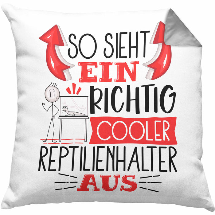Reptilienhalter Kissen mit Füllung 40x40 So Sieht Ein Richtig Cooler Reptilienhalter Aus Geschenk Lustiger Spruch Geschenkidee (Grau) Grau Trendation
