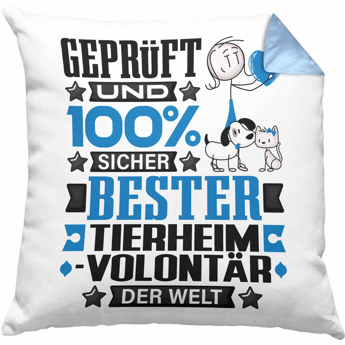 Tierheimvolontär Geschenk Lustiger Spruch für Tierheimvolontär Geschenkidee Bester Tierheimvolontär Der WeltKissen mit Füllung 40x40 (Grau) Blau Trendation