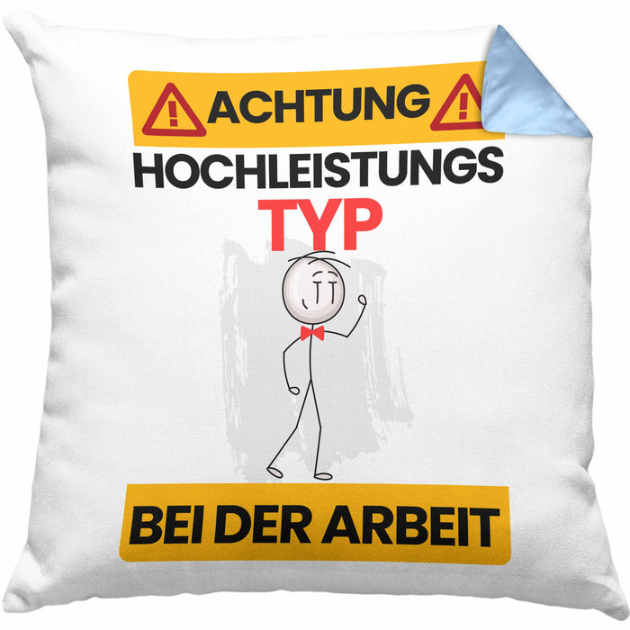 Typ Kissen mit Füllung 40x40 Geschenk Lustiger Spruch Geschenkidee für Typ Achtung Hochleistungs Typ Bei Der Arbeit (Grau) Blau Trendation