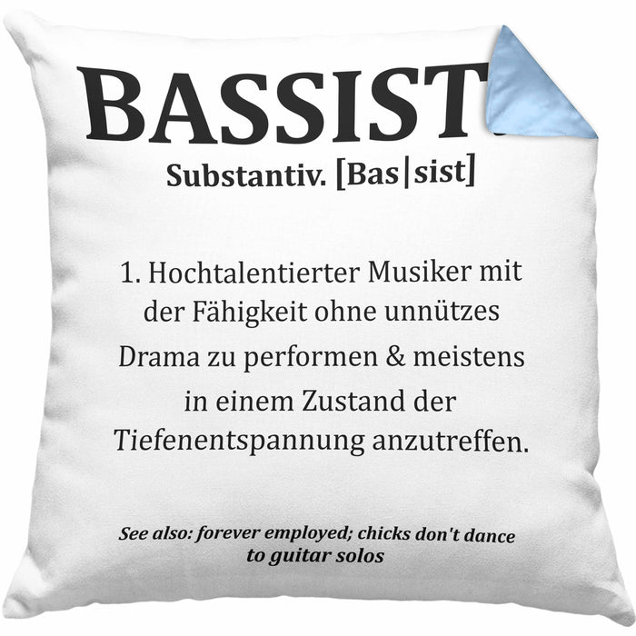 Bassist Kissen mit Füllung 40x40 Geschenk Bass-Spieler Geschenkidee Bassist Definition (Grau) Blau Trendation