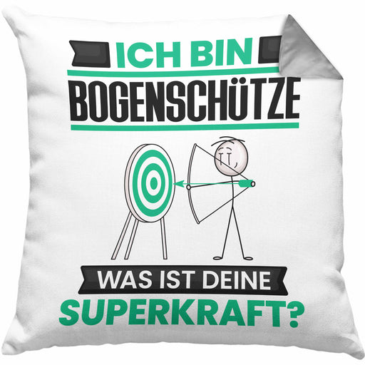 Bogenschütze Kissen mit Füllung 40x40 Geschenk für Bogenschütze Geburtstag Lustiger Spruch Was Ist Deine Superkraft (Grau) Grau Trendation