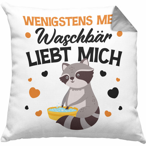 Waschbär Kissen mit Füllung 40x40 Geschenk Wenigstens Mein Waschbär Liebt Mich Waschbär-Liebhaber Geschenkidee (Grau) Grau Trendation