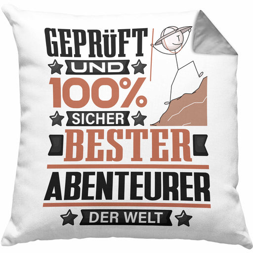 Abenteurer Geschenk Lustiger Spruch für Abenteurer Geschenkidee Bester Abenteurer Der WeltKissen mit Füllung 40x40 (Grau) Grau Trendation