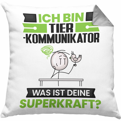 Tierkommunikator Kissen mit Füllung 40x40 Geschenk für Tierkommunikator Geburtstag Lustiger Spruch Was Ist Deine Superkraft (Grau) Grau Trendation