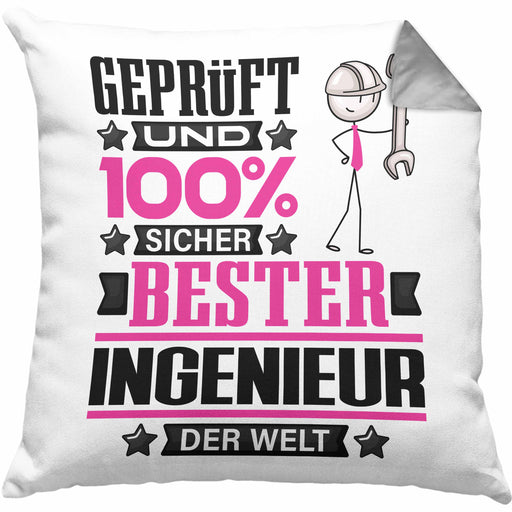 Ingenieur Geschenk Lustiger Spruch für Ingenieur Geschenkidee Bester Ingenieur Der WeltKissen mit Füllung 40x40 (Grau) Grau Trendation