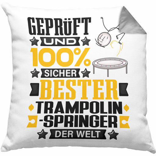 Trampolinspringer Geschenk Lustiger Spruch für Trampolinspringer Geschenkidee Bester Trampolinspringer Der WeltKissen mit Füllung 40x40 (Grau) Grau Trendation